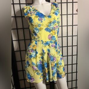 Yellow Floral V-Neck Romper  with Blue & Purple Accents